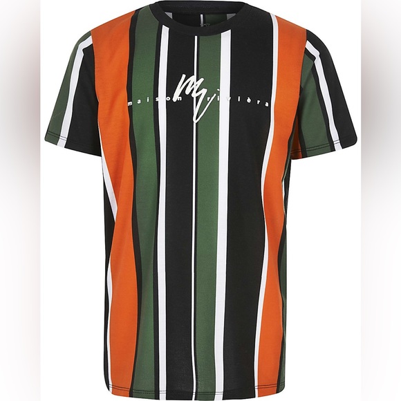River Island Boys Multicolor Stripe 'Mini Rebel' Logo T-Shirt - Picture 1 of 3